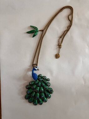 Betsey Johnson Blue and Green Peacock Pendant Necklace
